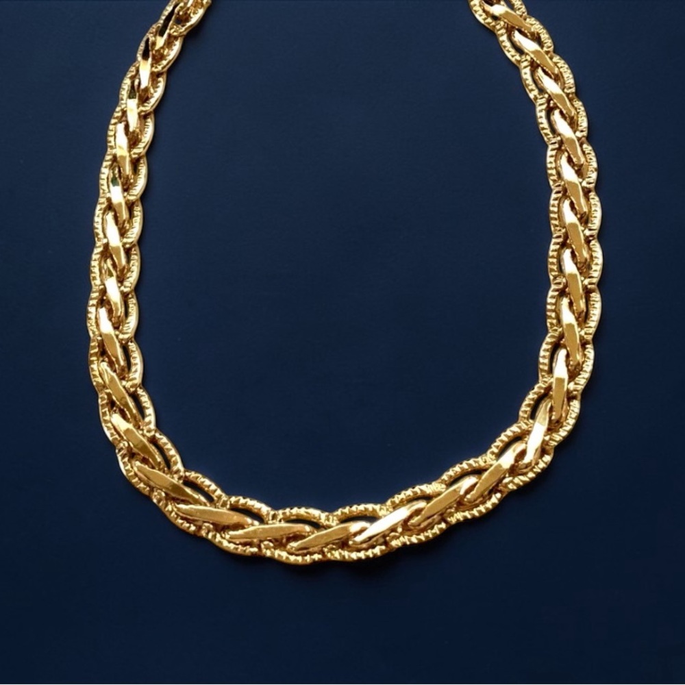 Vintage Gold Tone Double Link Chain Bracelet Textured Statement Gold Bracelet